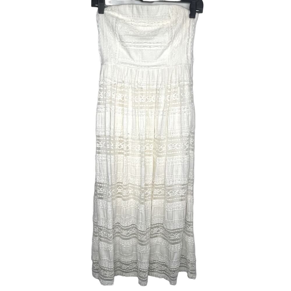 4.collective Anthropologie White Lace Strapless MIDI Dress Sz 0